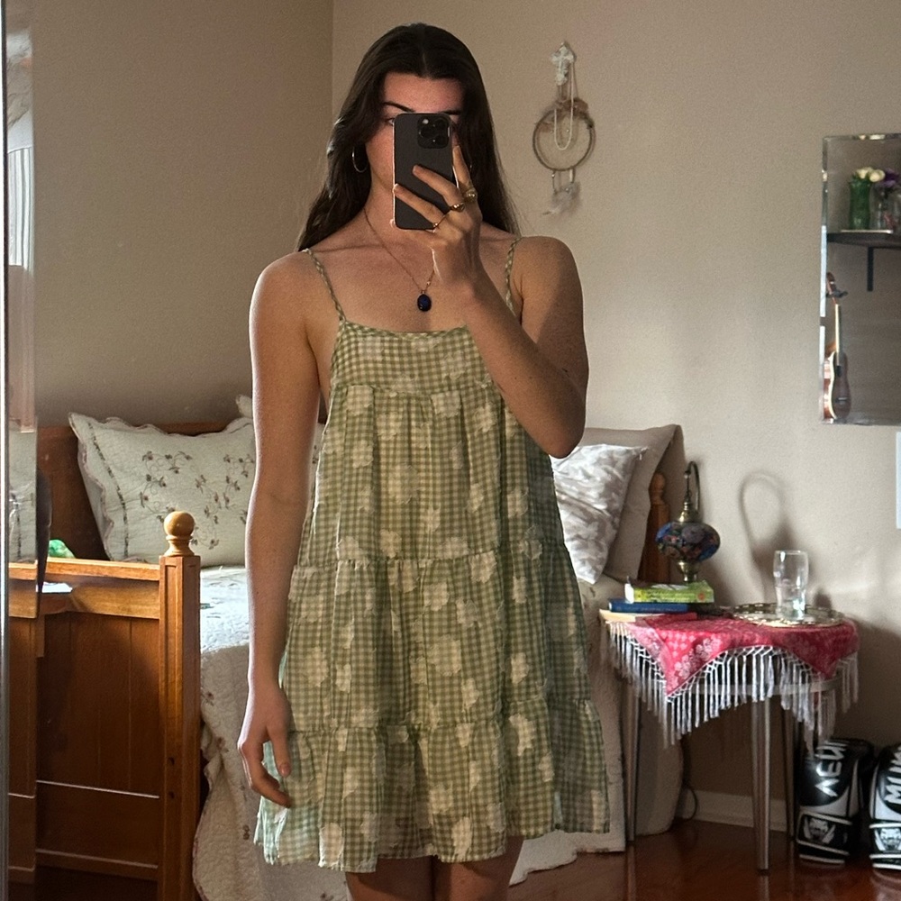 Green Babydoll Lined Mini Dress